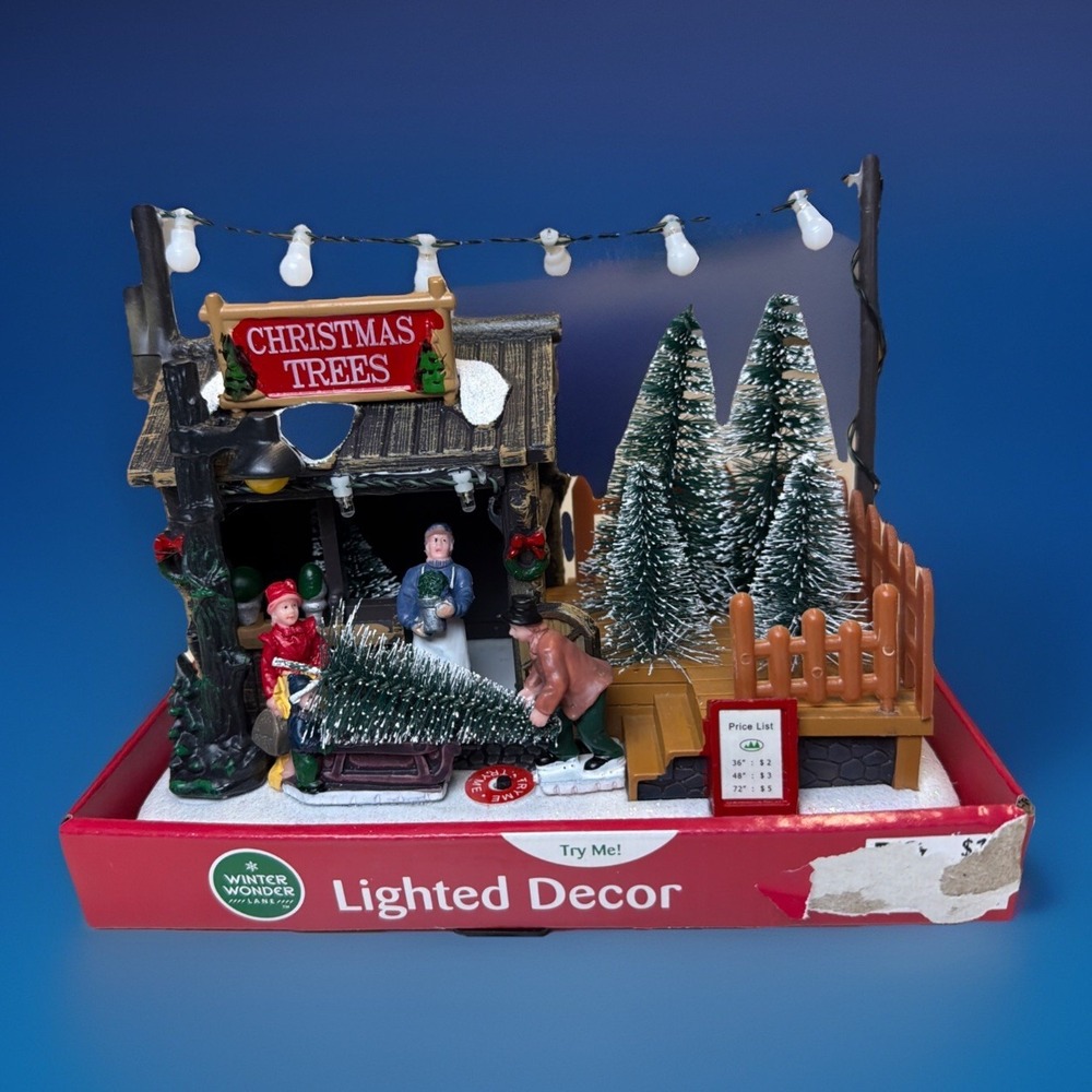 Christmas Village Tree Farm Shop 7" LED Lighted Table Top Decoration Winter